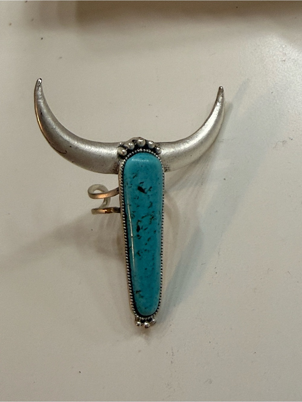 Blue Turquoise Long Teardrop Ring - Artisan Silver